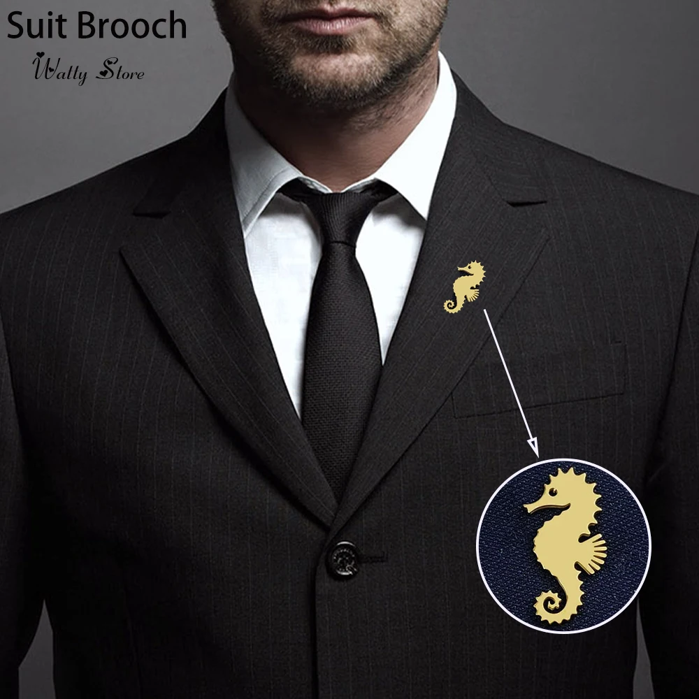 

Watty creative golden seahorse stainless steel brooch, fashionable backpack pendant, suit lapel pin, badge gift for friends.