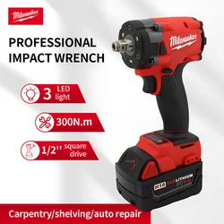 Milwaukee Wrench Cordless Brushless Impact Wrench 300N. M18V Battery Impact Electric Cordless Screwdriver 4-speed Power Tool