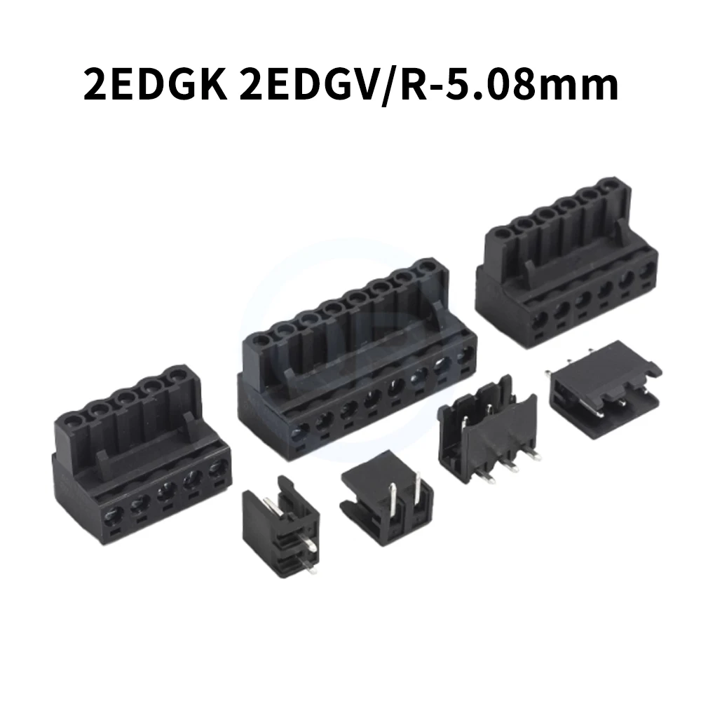 (10 Sets) 2EDGK + 2EDGV/R 2EDGVC/RC -5.08mm Terminal Block Sealed/Open Straight Pin Right-Angle Plug Complete Assembly Black