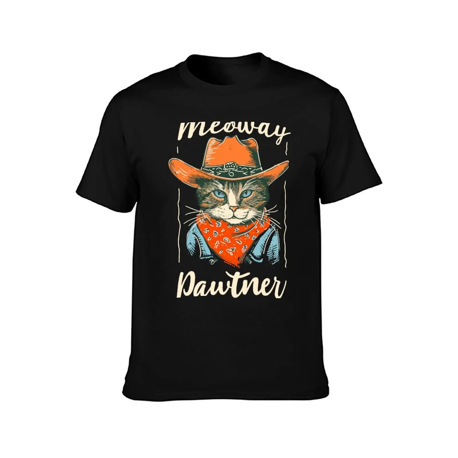 Meowdy Pawtner - Cat in a Cowboy Hat Illustration, Retro Vintage T-Shirt heavyweights boys animal print Men's t-shirts