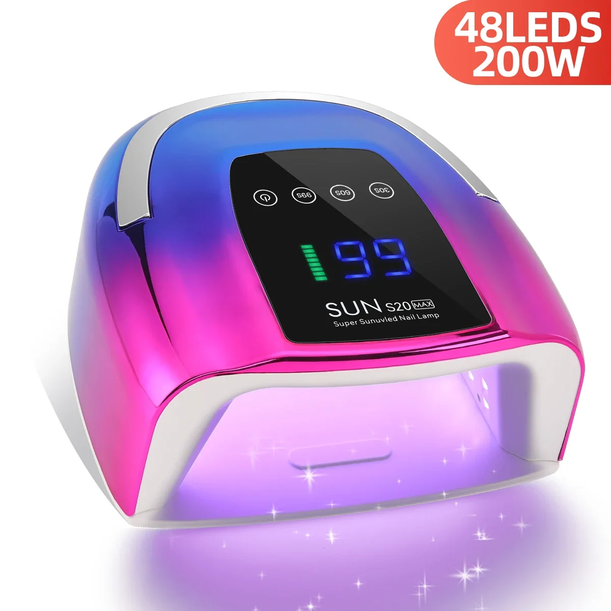 200W Recargeable UV LED Nail Lamp For Curing Gel Nail Polish 48LEDS Nail Dryer With Motion Sensing Professional Manicure Tool