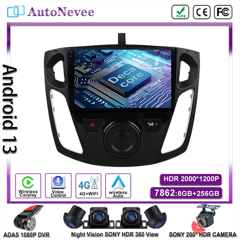 

Multimedia Player For Ford Focus 3 2011-2019 GPS 5G QLED Navigation Carplay Screen Android12 Car DVD Auto Radio Stereo NO 2Din