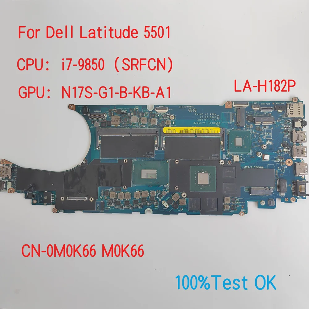 LA-H182P For Dell Latitude 5501 Laptop Motherboard With CPU i5 i7 CN-0CJJW0 CJJW0 K5GPT 0K5GPT 100% Test OK