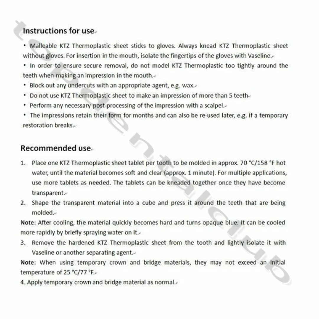 50pcs Dental Quick Impressions Fabricating Temporaries Temp Crown Form Thermoplastic Molding Polymer Sheet Malleable DMG Tool