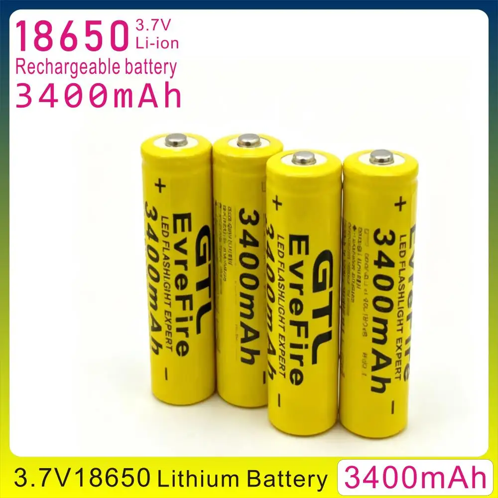 แบตเตอรี่ลิเธียมไอออน 18650 3.7V 3400mAh สำหรับไฟฉาย พัดลม คุณภาพสูง ความจุมาก แบตเตอรี่เกรด A