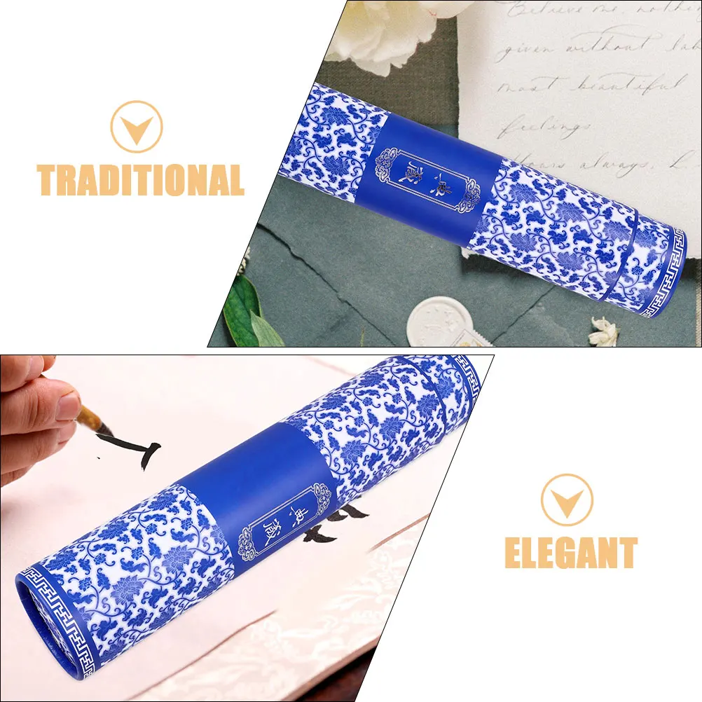 Tubo de armazenamento de pintura de porcelana azul e branca, 2 peças, arte ajustável, estojo de transporte para desenhos, pôsteres, documentos telescópicos