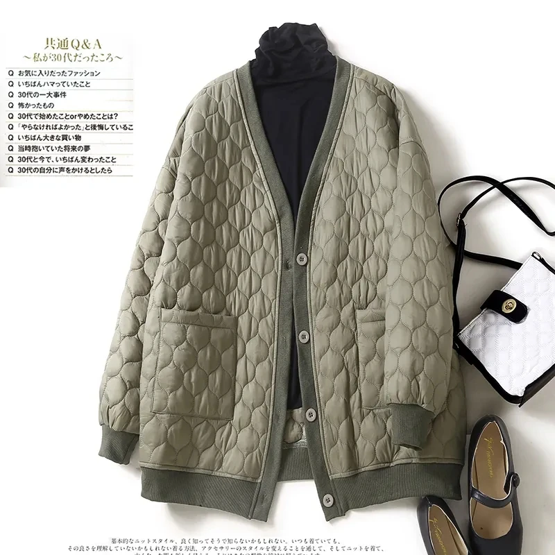 Winter Down Cotton Coat Loose Parkas Oversize Diamond Plaid Quilted Jacket Korean Lightweight Casual Padded Clothes