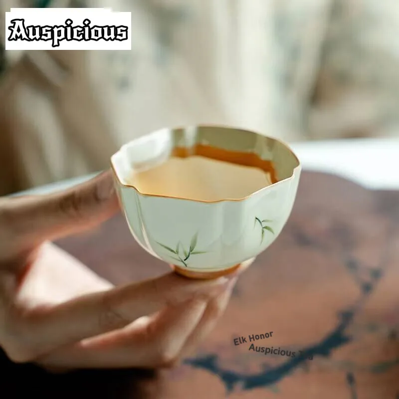 

2 шт./компл., бамбуковая мастер-чашка с ручной росписью, бытовая шестиугольная чашка, одиночные чашки, кружки, чаша для запаха, чайные предметы, орнамент, 70 мл