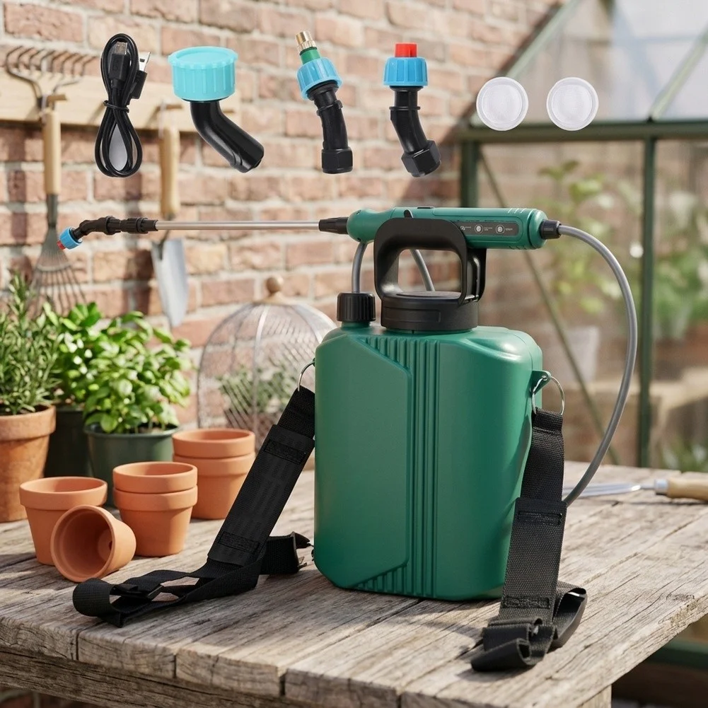 6L For Battery Powered Garden Sprayer with USB Rechargeable Handle 3 for mist Nozzles Adjustable Retractable Wand and Shoulder