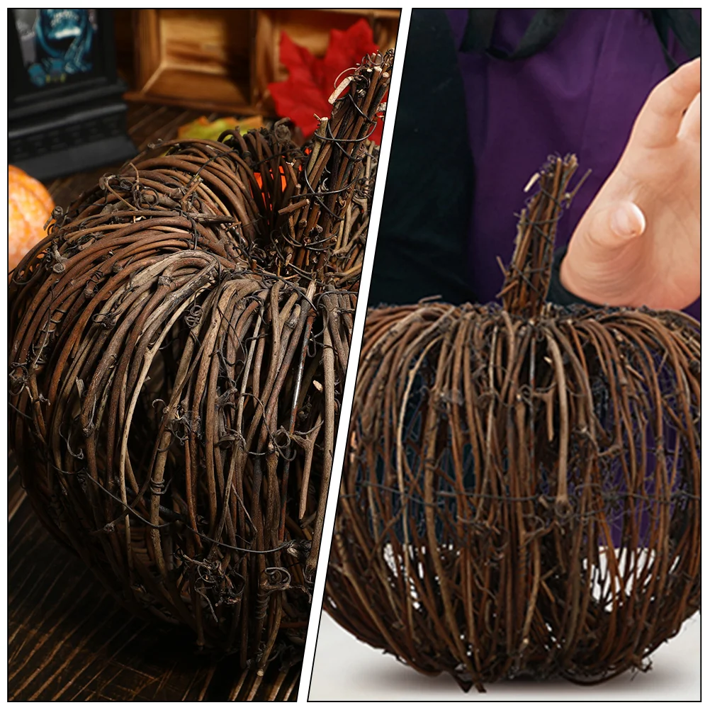 2 Pcs 15CM 20CM Rattan Woven Pumpkin Decor Home Craft Layout Tabletop nament Halloween Thanksgiving Party Wedding Reusable