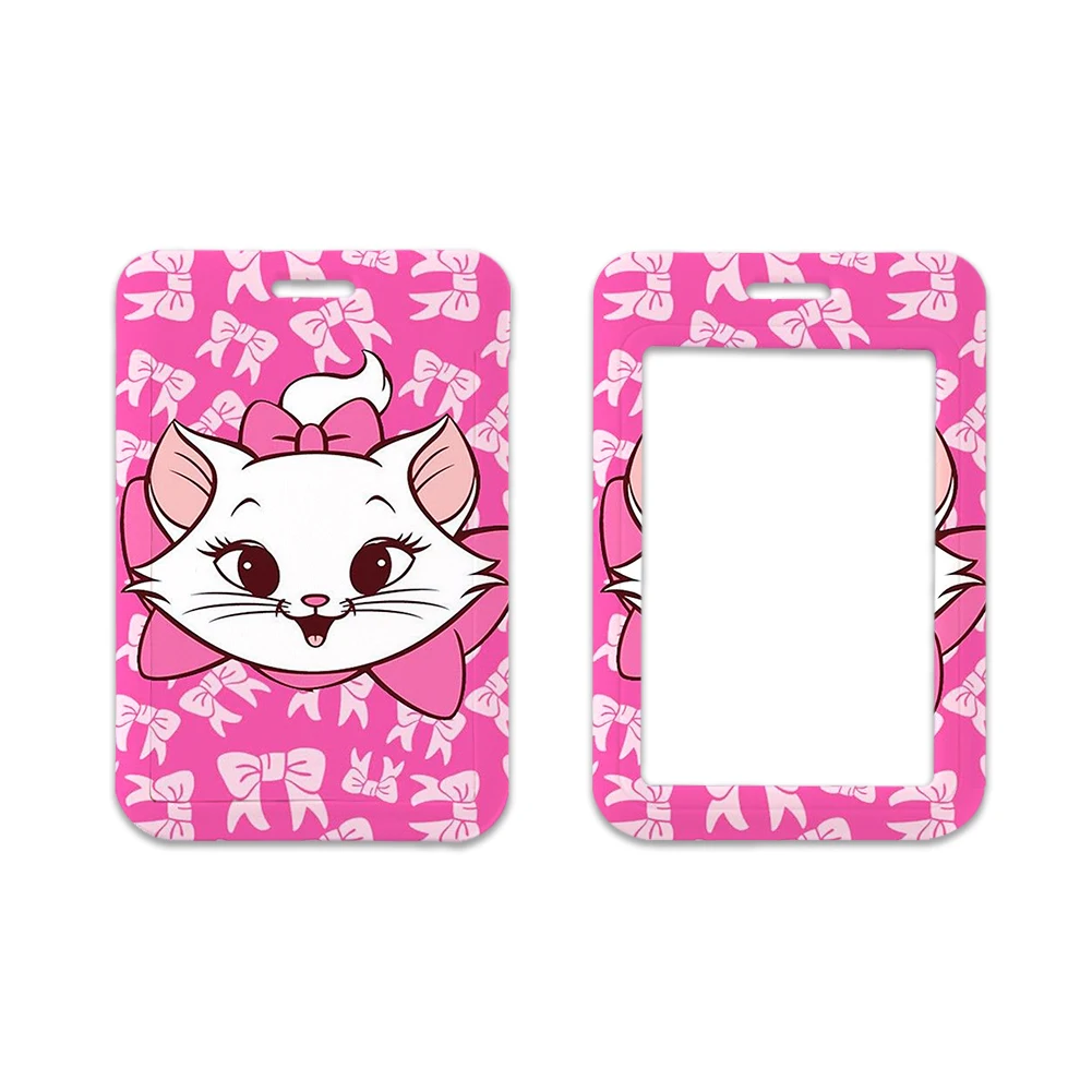 

Cat Themed Hard Card Case Holder Disney Marie with Matching Neck Lanyard for ID Badge Bus Access Keychain Accessories