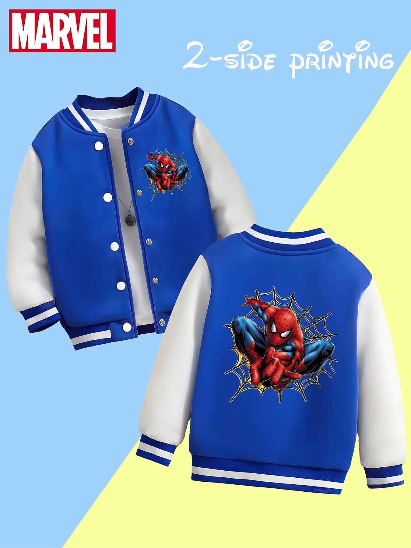 Бейсбольная куртка MINISO Marvel Spider-Man для мальчиков — рекомендуемая графика героя с обеих сторон простая черно-белая трансформирующая в Фото №5