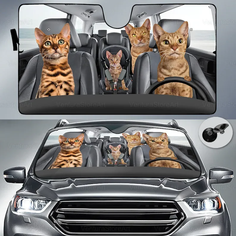 

Ocicat Cat Family Car Sun Shade, Windshield Sun Shade, Ocicat Cat Gifts, Car Auto Sun Shade, Cute Car Accessories LNG052207G07