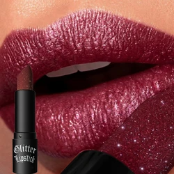 7Colors Glitter Lipstick Waterproof Long Lasting Diamond Pearlescent Metallic Lipstick Black Lipgloss Women Lips Makeup Cosmetic