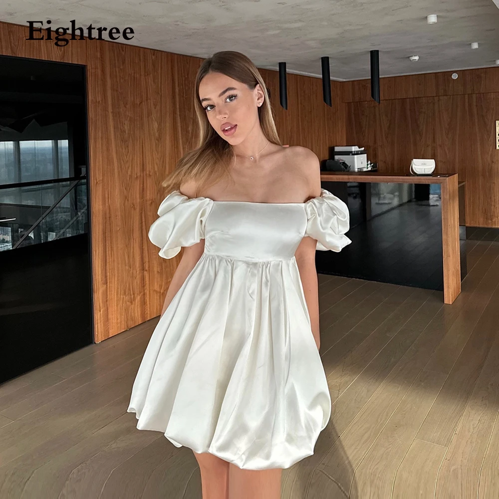 

Eightree Handmake Short Wedding Dress Off the Shoulder White Graduation Dresses Vestidos A Line Cocktail Sexy Mini Bridal Gowns