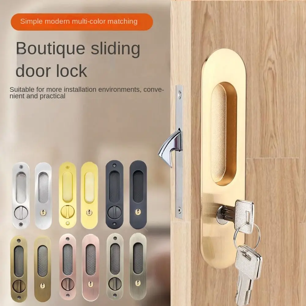 

New Zinc Alloy Sliding Door Lock Hidde Anti-theft Door Pull Lock Hardware Interior Door Hidde Handle Lock Sliding Door