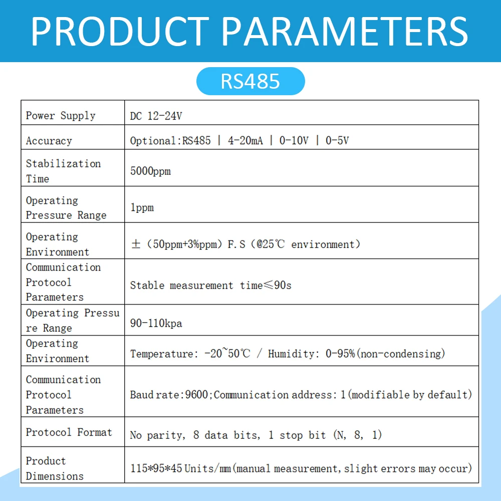 CO2 Sensor RS485 4-20mA 0-5V 0-10V Output High Precision Gas Concentration Detector CO2 Transmitters Sensors Gas Detection