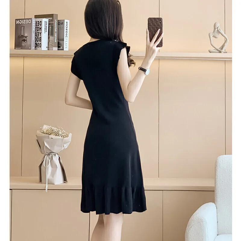 New Summer Women\'s Sleeveless Dress Elegant Fashion Casual Black A-line Skirt