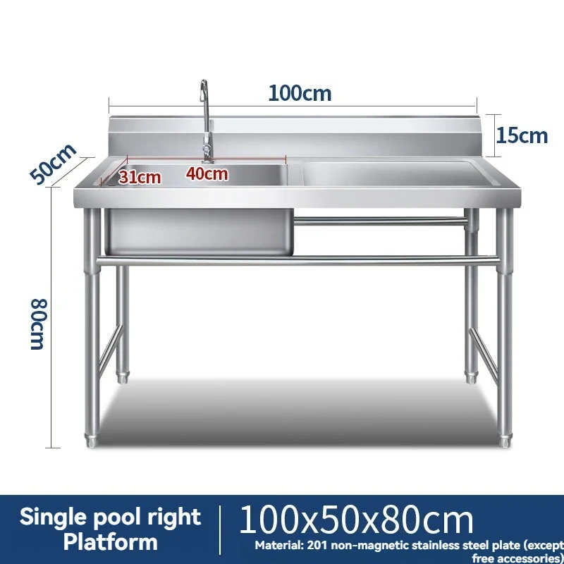 Commercial Stainless Steel Sink with Bracket Kitchen Single and Double Sink Dish Washing Basin with Platform Dining Hall