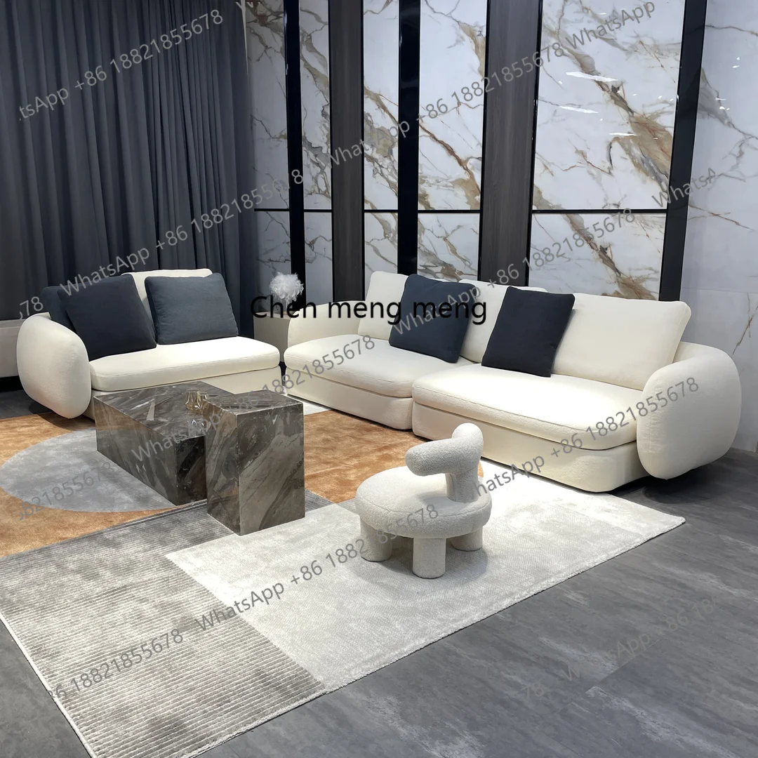 

Lamb wool large flat-floor villa living room, curved fabric corner combination