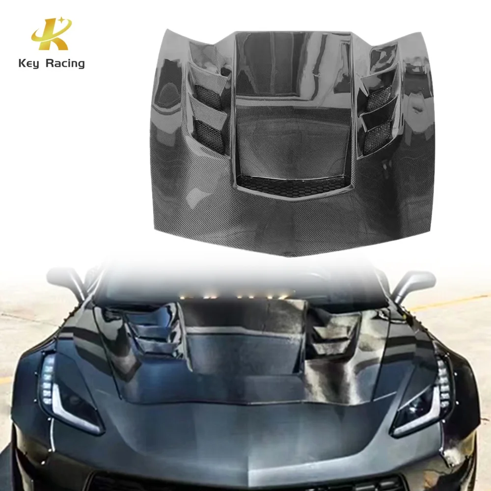 

Corvette C7 Front Hood Carbon Fiber Engine Vent Cover For Chevrolet Corvette C7 2014-2017 Bonnet