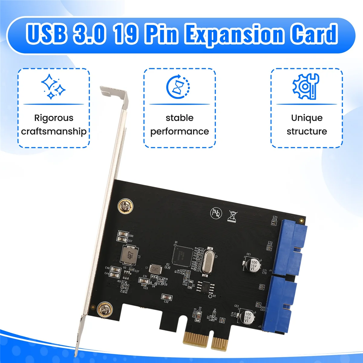 Y06A PCI Express USB 3.0 19 Pin Expansion Card PCIE 1X to 2 Ports USB 3 19 Pin Adapter Internal USB3 20Pin Hub Header
