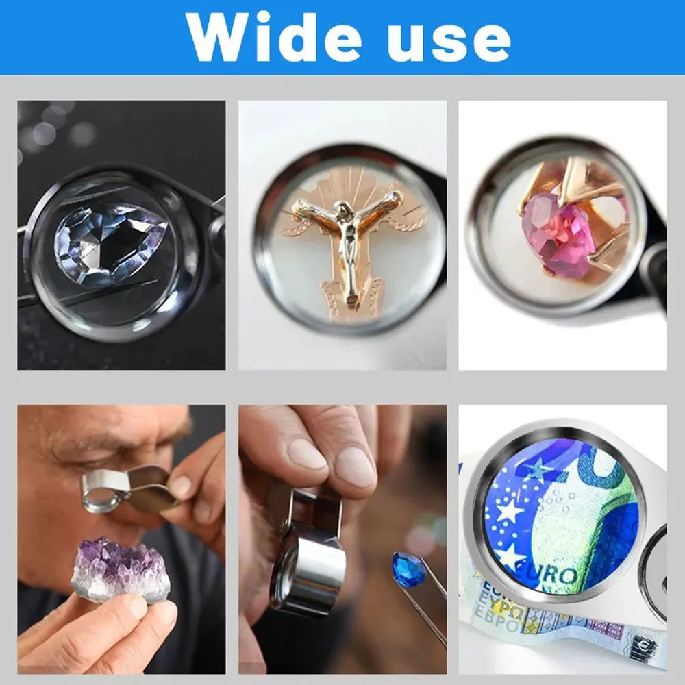 Imagem -06 - Led uv Iluminado Jewelers Magnifier Metal Lupa Óculos Loop Pocket Folding Lupa para Moedas 40x
