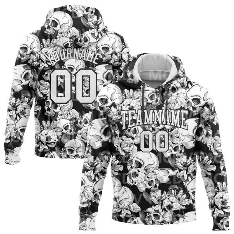 

Custom Stitched Black White 3D Skull Fashion Flower Sports Pullover Sweatshirt Hoodie