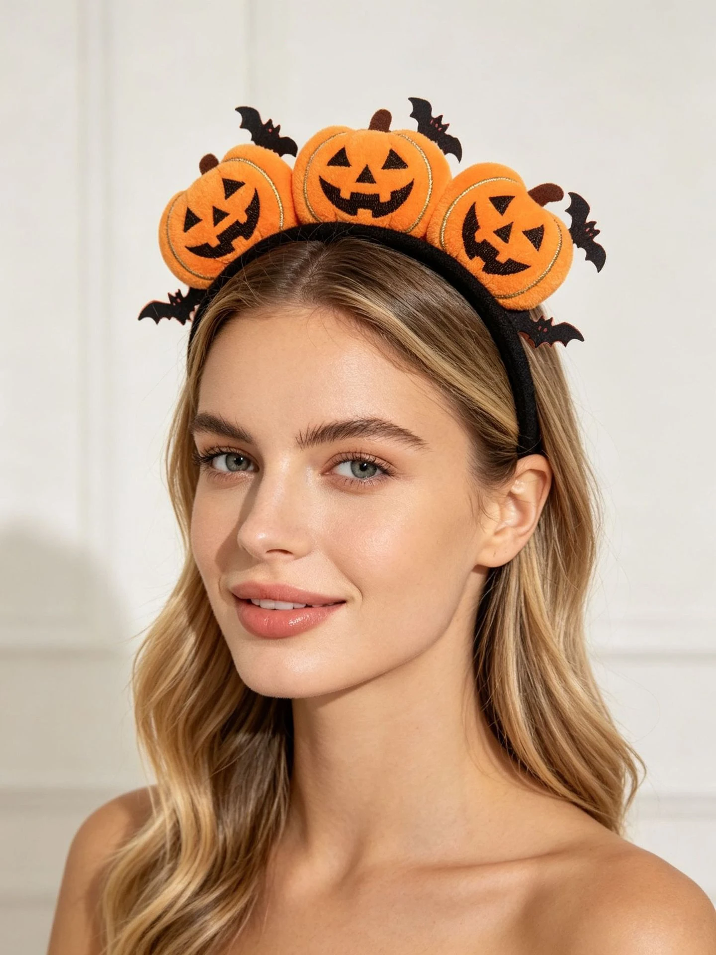Plüschiger Halloween-Haarreif mit Kürbis-Fledermaus-Motiv für Damen und Mädchen, niedlicher Kürbis-Haarreif, Halloween-Party, Cosplay-Kostüm, Haaraccessoire. – Detail 4