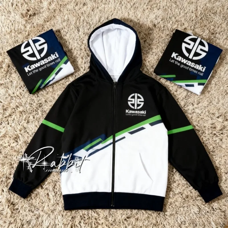 

Kawasaki's Latest Motorcycle Racing Zipper Hooded Sweatshirt for Men and Women, Sports, Leisure, Fashion Trend, Adult