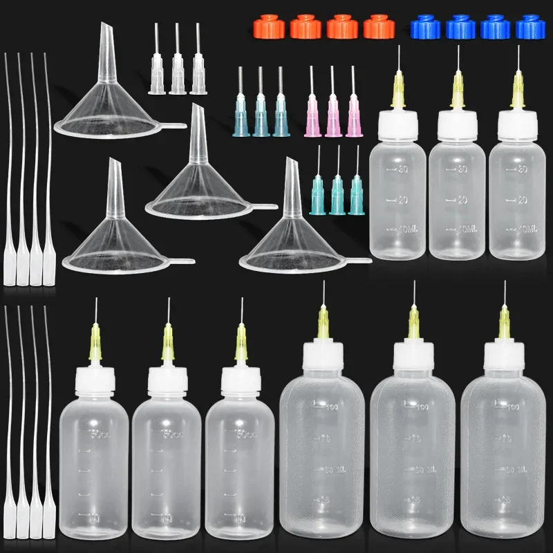 Juego de botellas aplicadoras de pegamento, 41 Uds., 30ml, dispensadores de plástico exprimibles con subbotellas cuentagotas de líquido