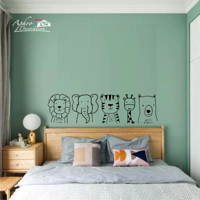 Cartoon Lion Elephant Tiger Giraffe Wall Sticker Baby Nursery Kids Room Wildlife Animal Wall Decal #108