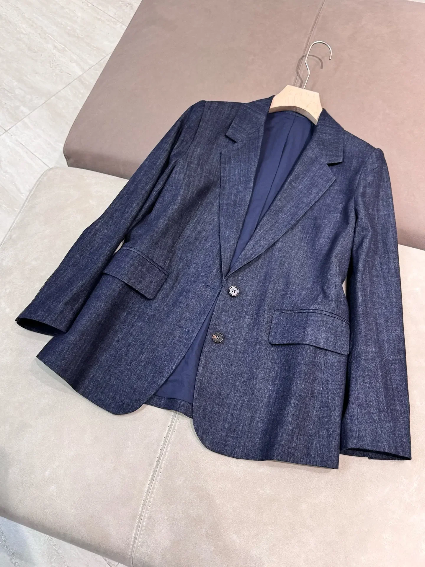 100% algodão feminino denim blazer primavera 2025 manga longa único breasted solto senhoras terno jaqueta