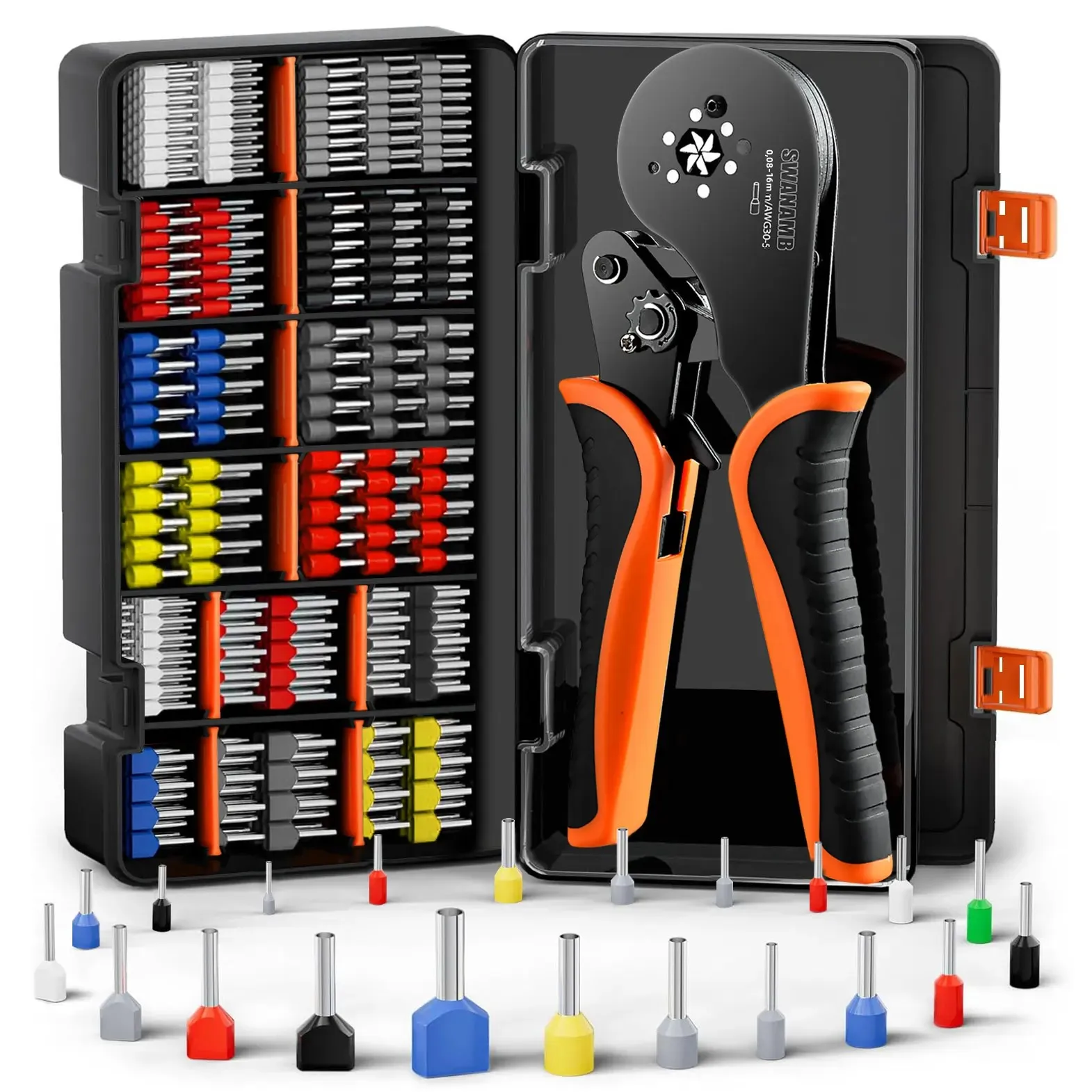 SWANAMB Ferramenta de friso de virola HSC8 16-6 VE/TE Terminais tubulares hexagonais Crimper Fio Conector Kit de alicate de friso