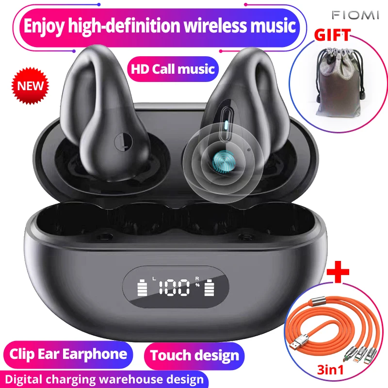 

New Wireless Earphones Clip Ear Music Noise Canceling Headset HD Call Sports Headphones Sports And Running For iPhone & Android