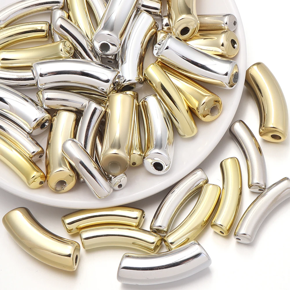 10 Stück/Set CCB Bambus-Röhrchenperlen Gold/Silber Grobe Gebogene Lose Abstandsperlen für DIY Armband Halskette Schmuckzubehör – Detail 6