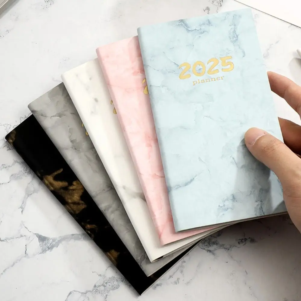 

Mini 2025 Agenda Book Portable A6 Diary Weekly Planner Marbled Cover Pocket Notebooks To Do List English Notepad with Calendar