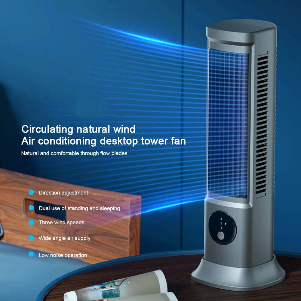 

Desktop Tower Fan 3-speed Wind Electric Fan Air Cooler Portable Fan Rechargeable Oscillating Table Fan for Bedroom Living Room