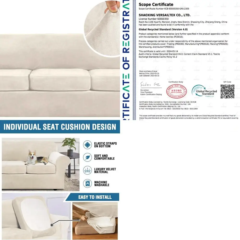 

Роскошный комплект чехлов для диванов из эластичного бархата для диванов XL шириной до 105, 3 подушки, цвета слоновой кости