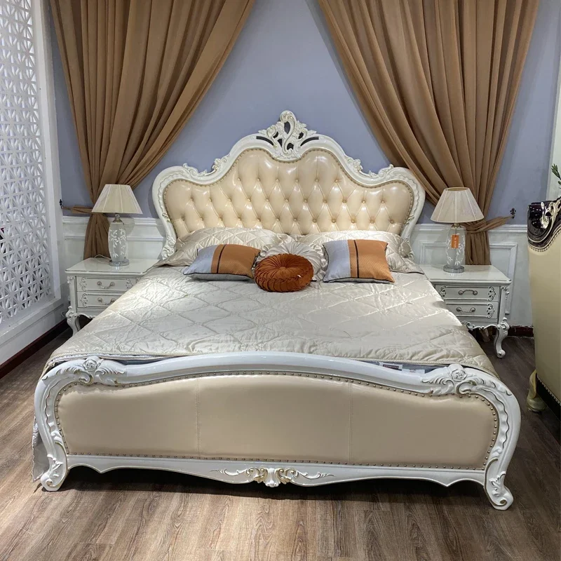 

High End Villa Double Bed Waterproof Luxury Shelves Headboard King Size Bed Frame Platform Sleeping Cama De Casal Furniture