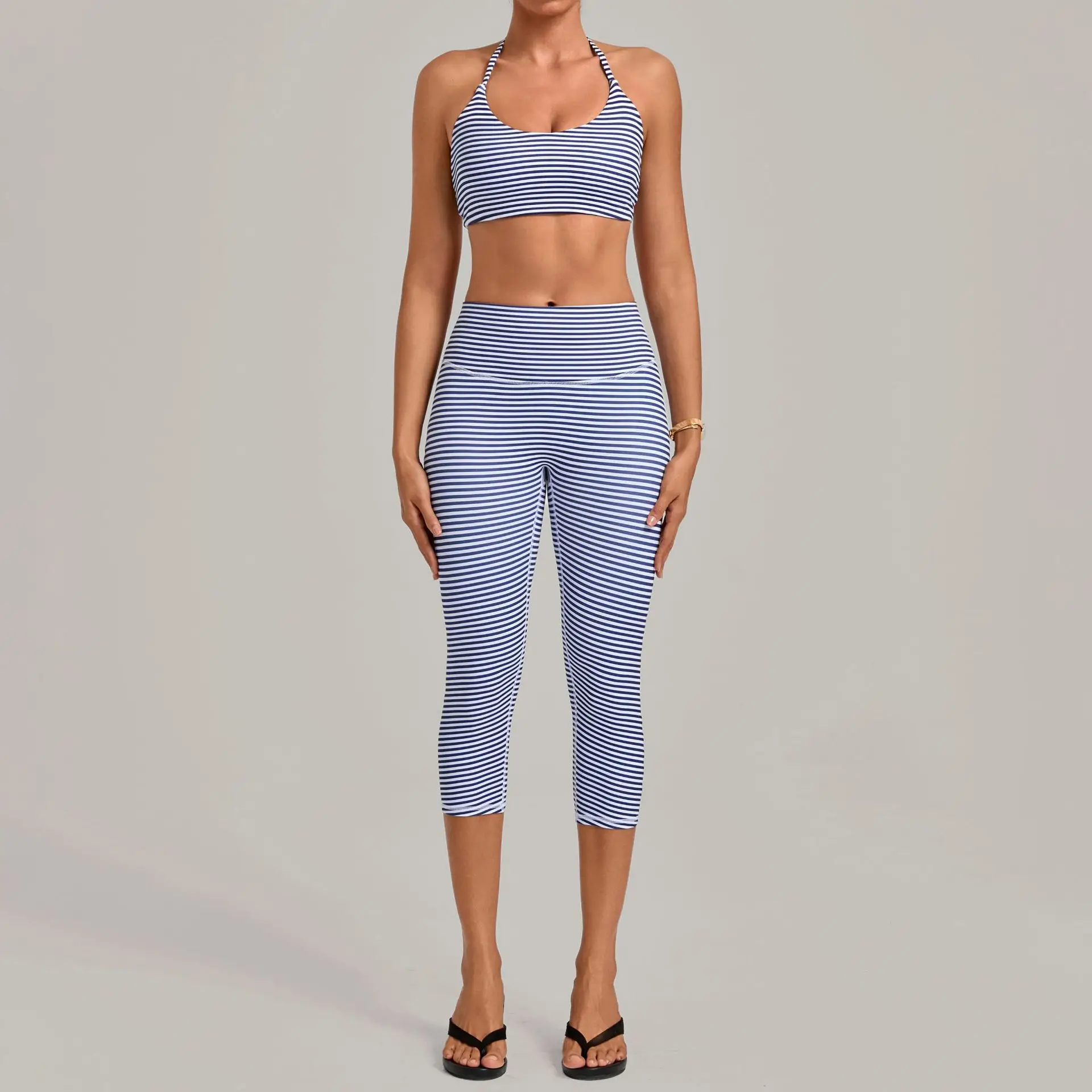 Yoga Set Women Sports Sets Halter Sports Bra Gym Pilates High Waist Workout Yoga Capri Leggings Butt Lift Fitness Sportswear