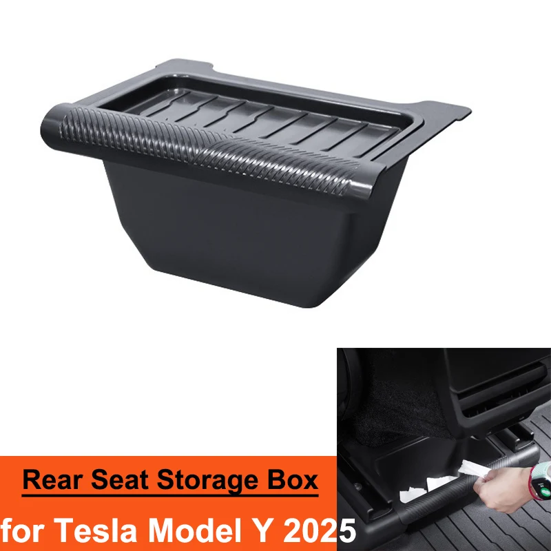 

for Tesla Model Y Juniper 2025 Accessories Rear Seat Storage Organizer Box Under Rear Air Outlet Grocery Storage Box Trash Can