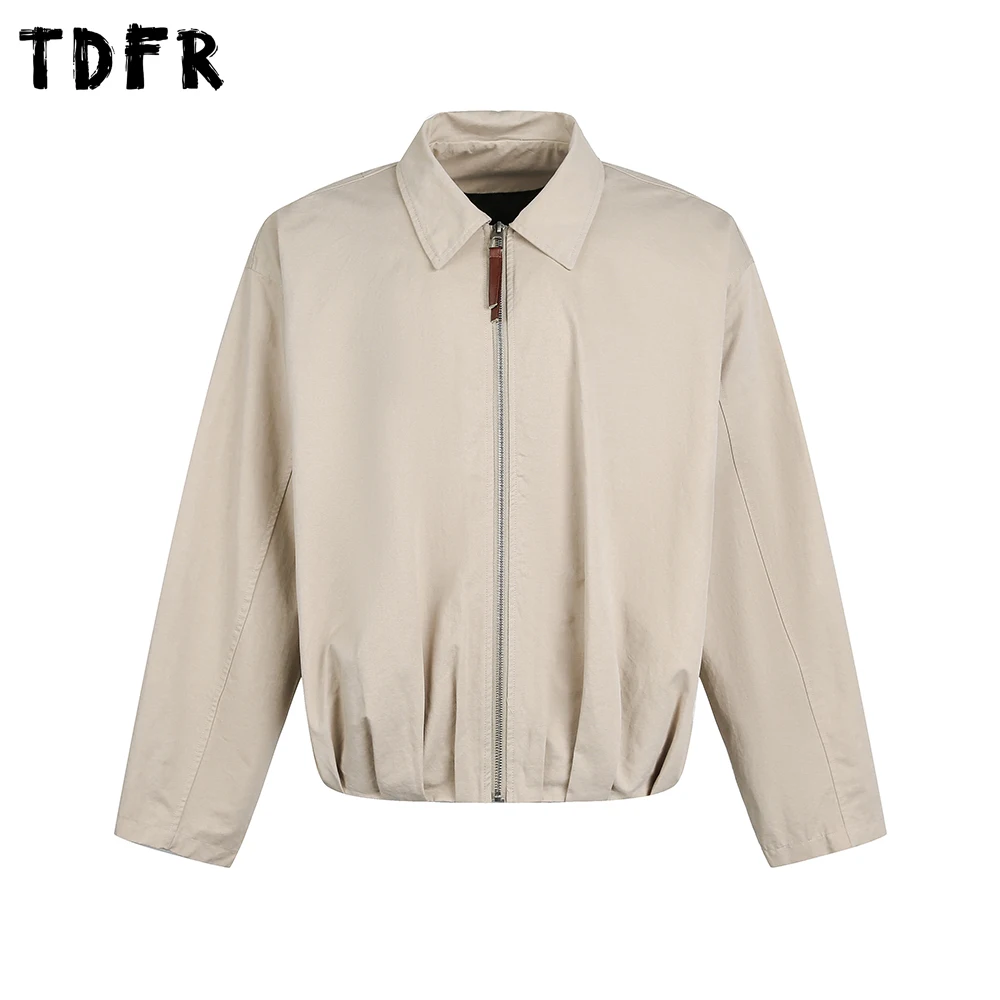 

Pleated Solid Color Cargo Jacket Mens Pocket Autumn Retro Casual Loose Lapel Long Sleeve Outerwear Man