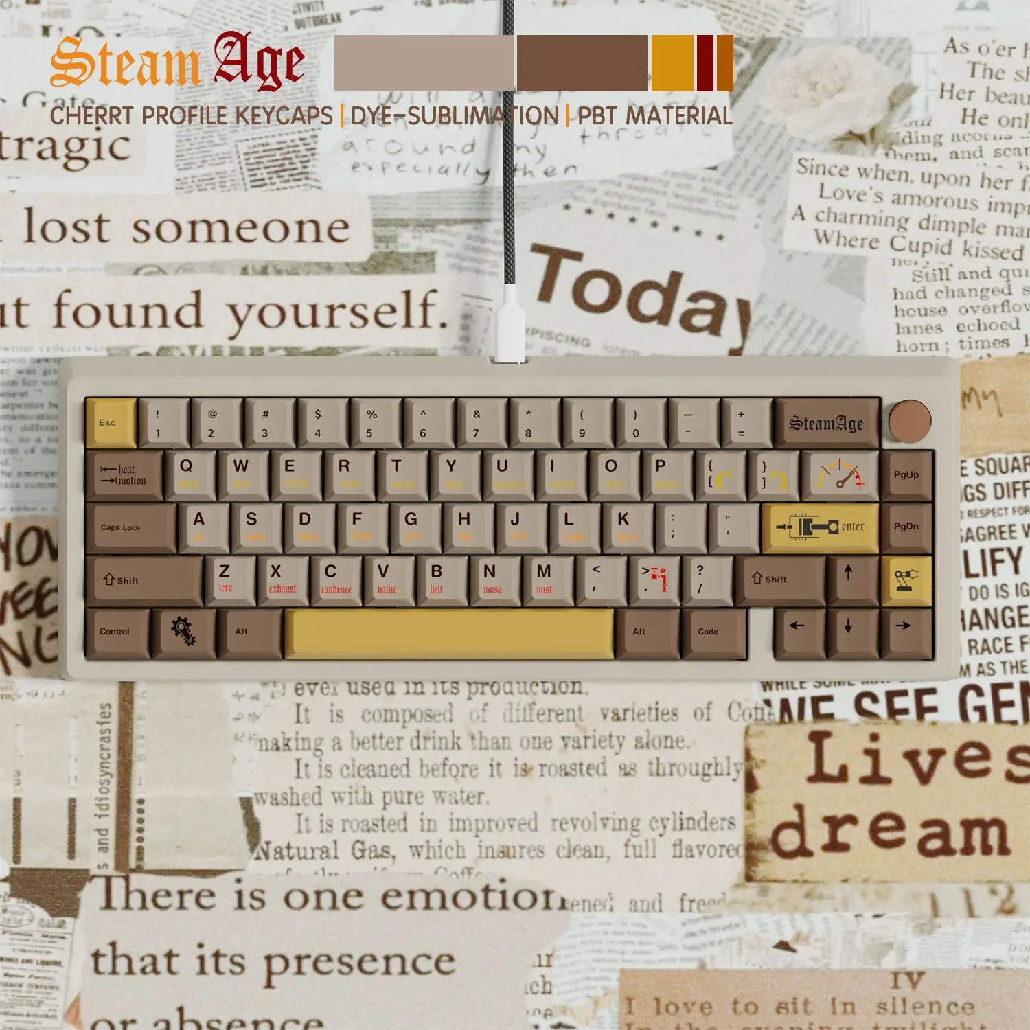 

Age of Steam Retro Keycaps Steampunk Mechanical Keyboard 1.7mm Personalized Keycaps