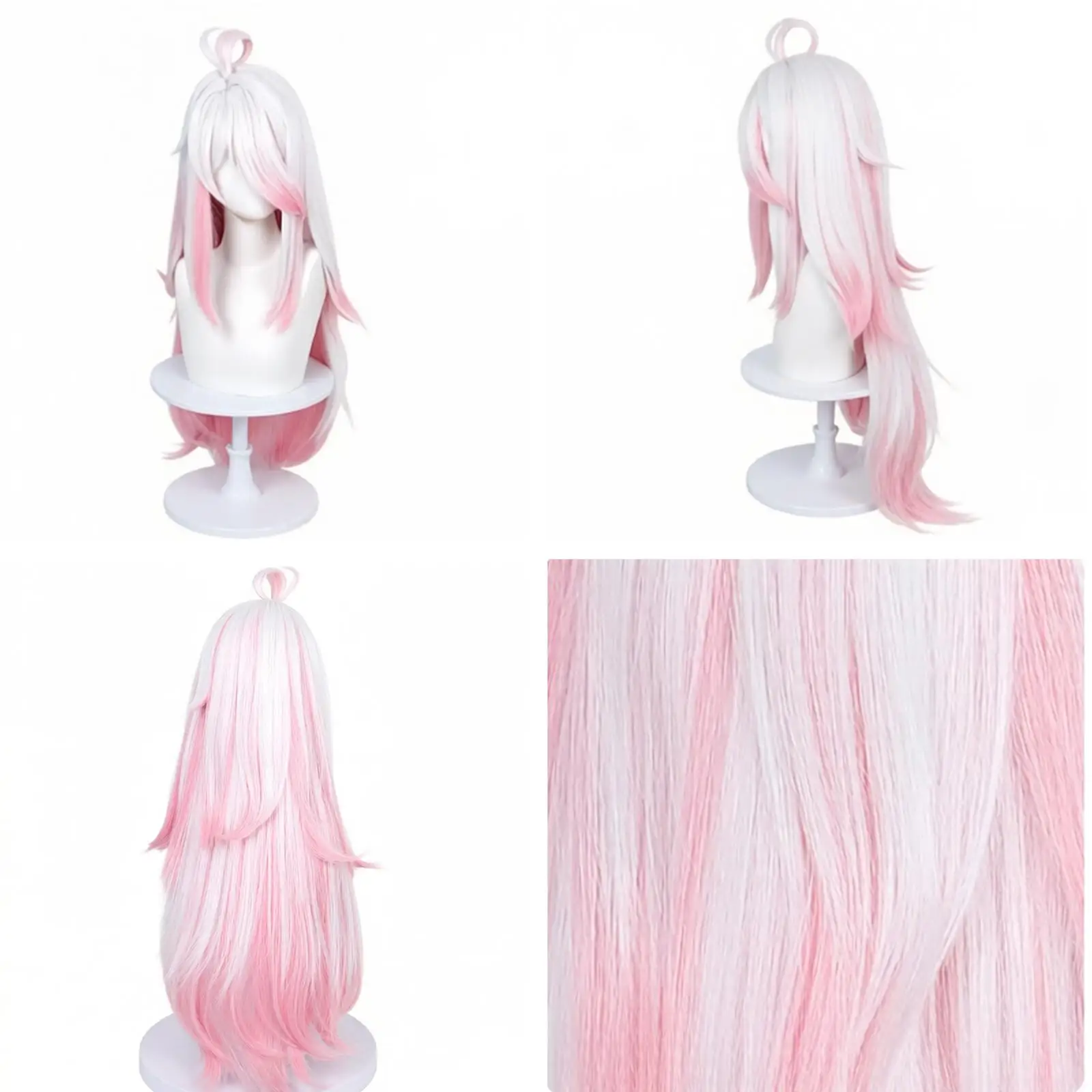 Iris Cosplay Wig Anime Girl White Pink Ombre Long Straight Wig with Curly Ahoge Fringe Bangs Synthetic Hair for Halloween Party - view 5