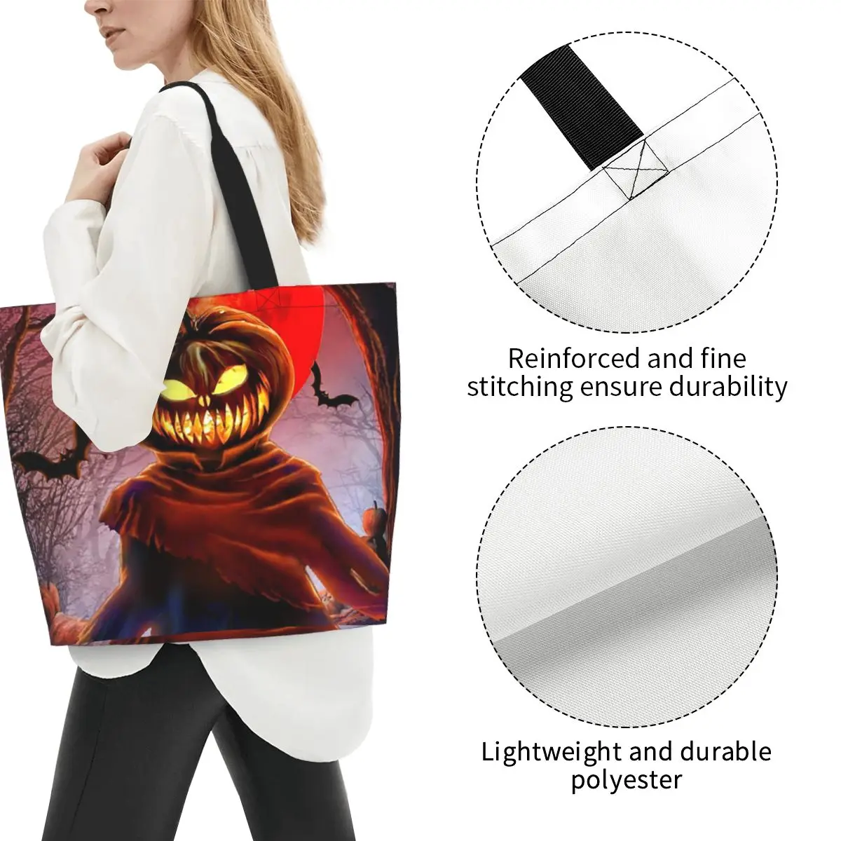 Halloween Pumpkin Scarecrow Shopping Tote Bag Canvas Large Capacity Shoulder Bags Shopper Grocery Handbag for Women