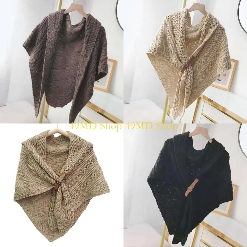 

49MD Pashmina Shawl Scarf Shawl Buckle Autumn Plain Knitted Shawl Women Casual