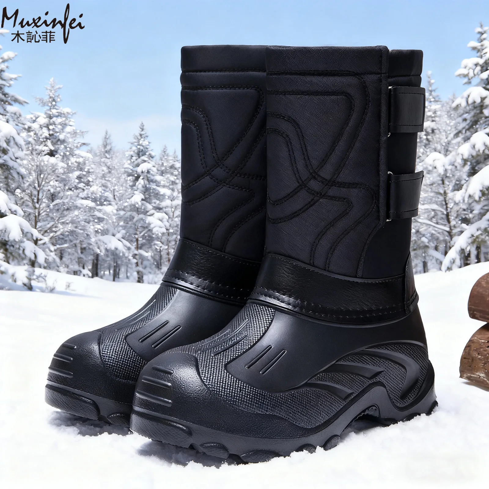 أحذية شتوية للرجال مقاس كبير من القطن، أحذية ثلج مقاومة للبرد ودافئة، أحذية ثلج مقاومة للماء، أحذية صيد السمك #4