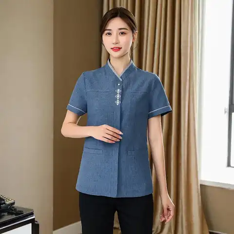 Chinese Restaurant Uniform Women's Cleaning Work Hotel Receptionist Costume Housekeeping Waiter Clothes Massage Nail Cafe Outfit