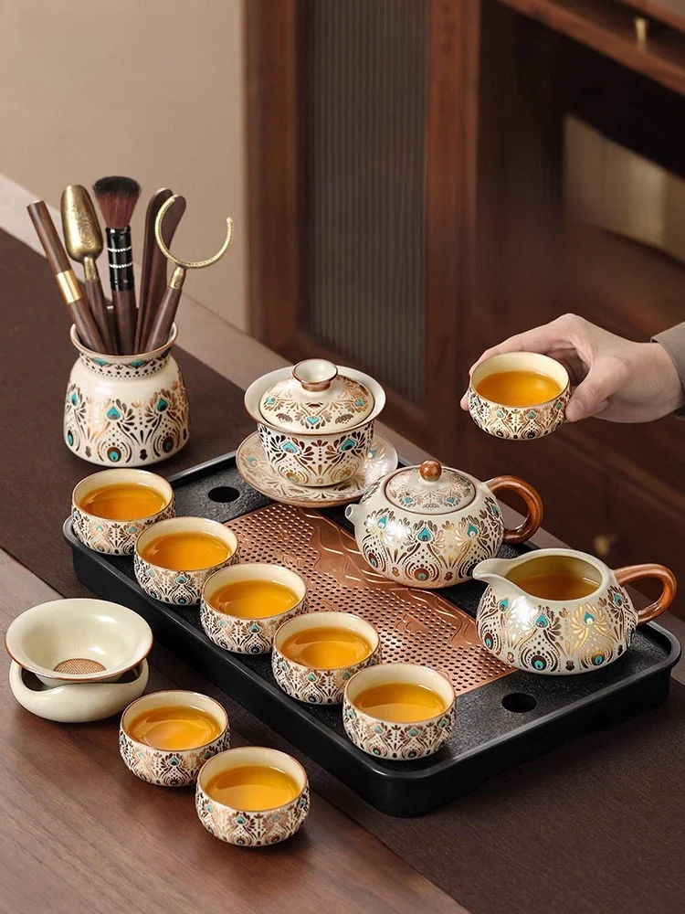 

Керамический чайный набор в китайском стиле для домашнего использования: чайник для Гунфу-ча, чашки, блюдце, полный комплект для чаепития Touch Miss